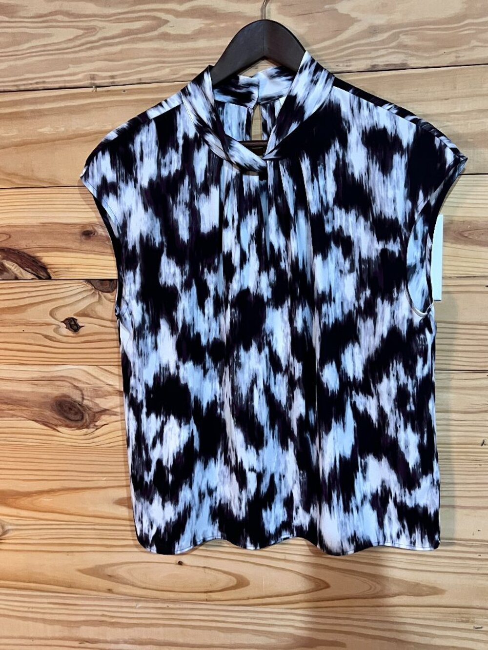 Calvin Klein Tank Top Womens Large Sleeveless Pleated Blouse Abstract Print